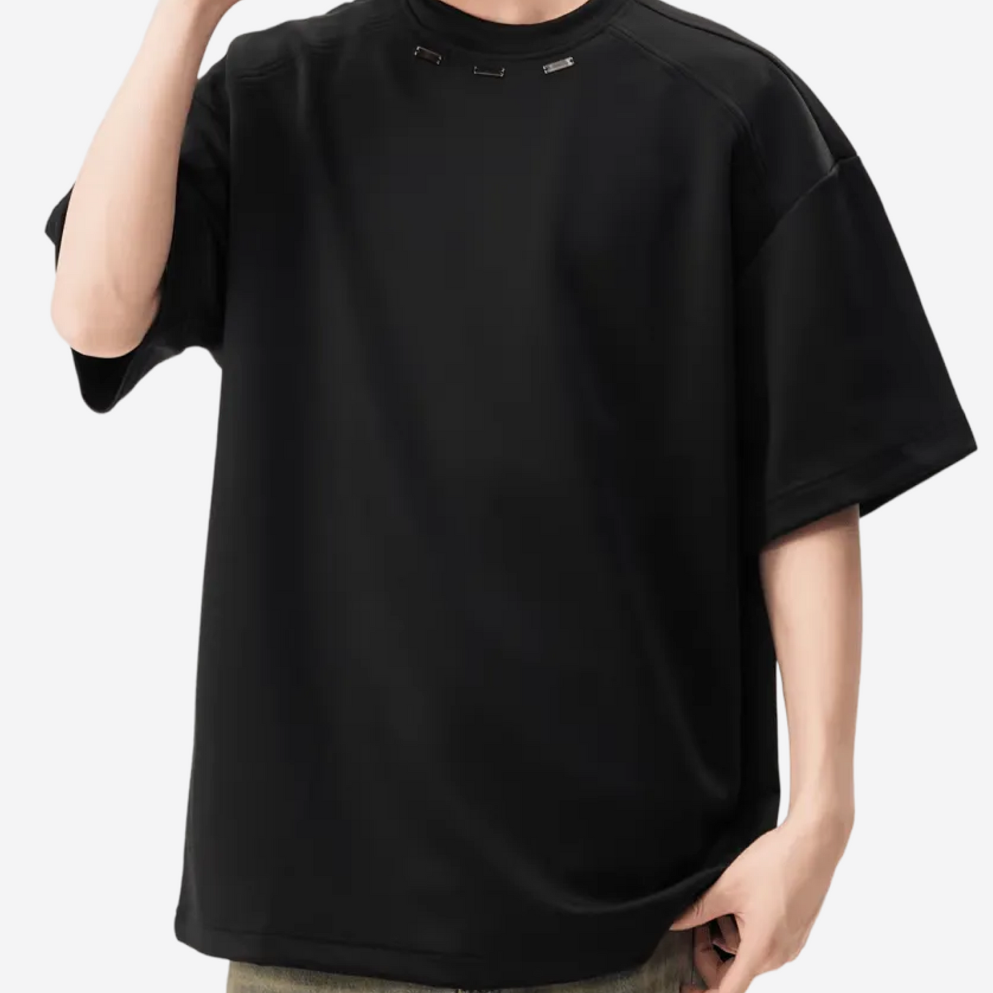 Oversized T-Shirt with Metal Detail - Black