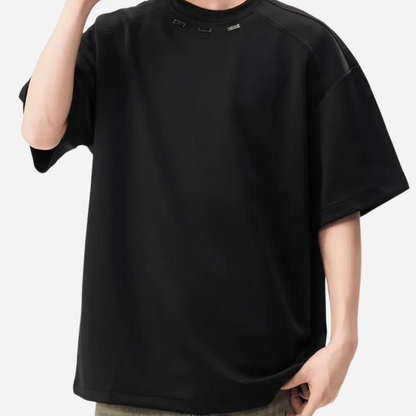 Oversized T-Shirt with Metal Detail - Black