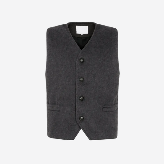 Wool Blend V-Neck Vest – Gray