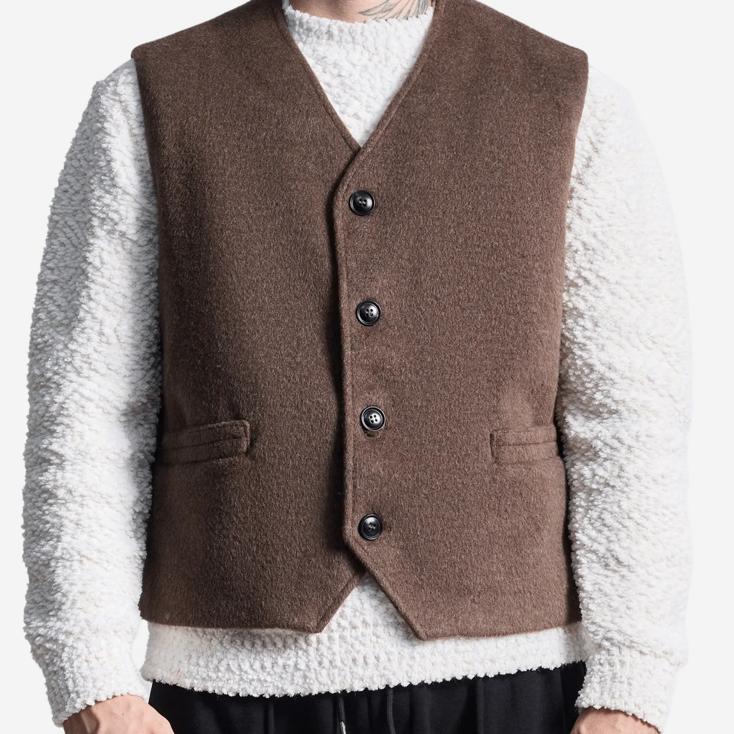 Жилет с V-образным вырезом из смесовой шерсти — коричневый