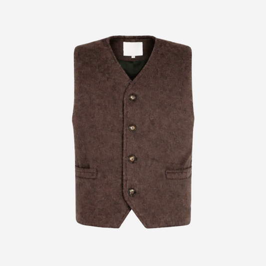 Wool Blend V-Neck Vest – Brown